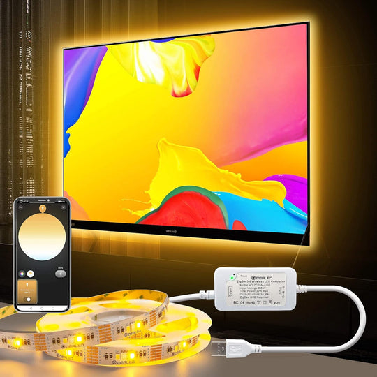 ZigBee Controller USB Power RGBWW LED Strip Light 9.8ft 3M Dimmable Kit, ZigBee Hub Bridge Required for APP/Voice Control Alexa Echo Plus
