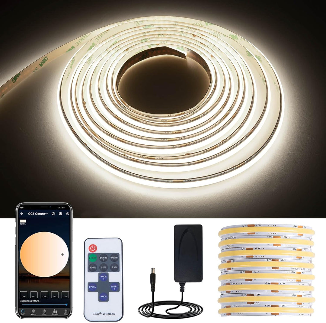 8M COB 4000K LED Strip Lights 26.2ft Kit with RF Remote Control/Bluetooth APP Control