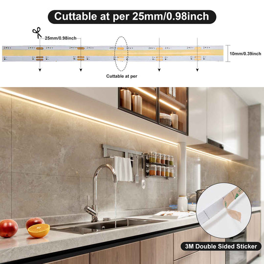 Dimmable CCT COB LED Strip Light 16.4ft Kit with RF and APP Control
