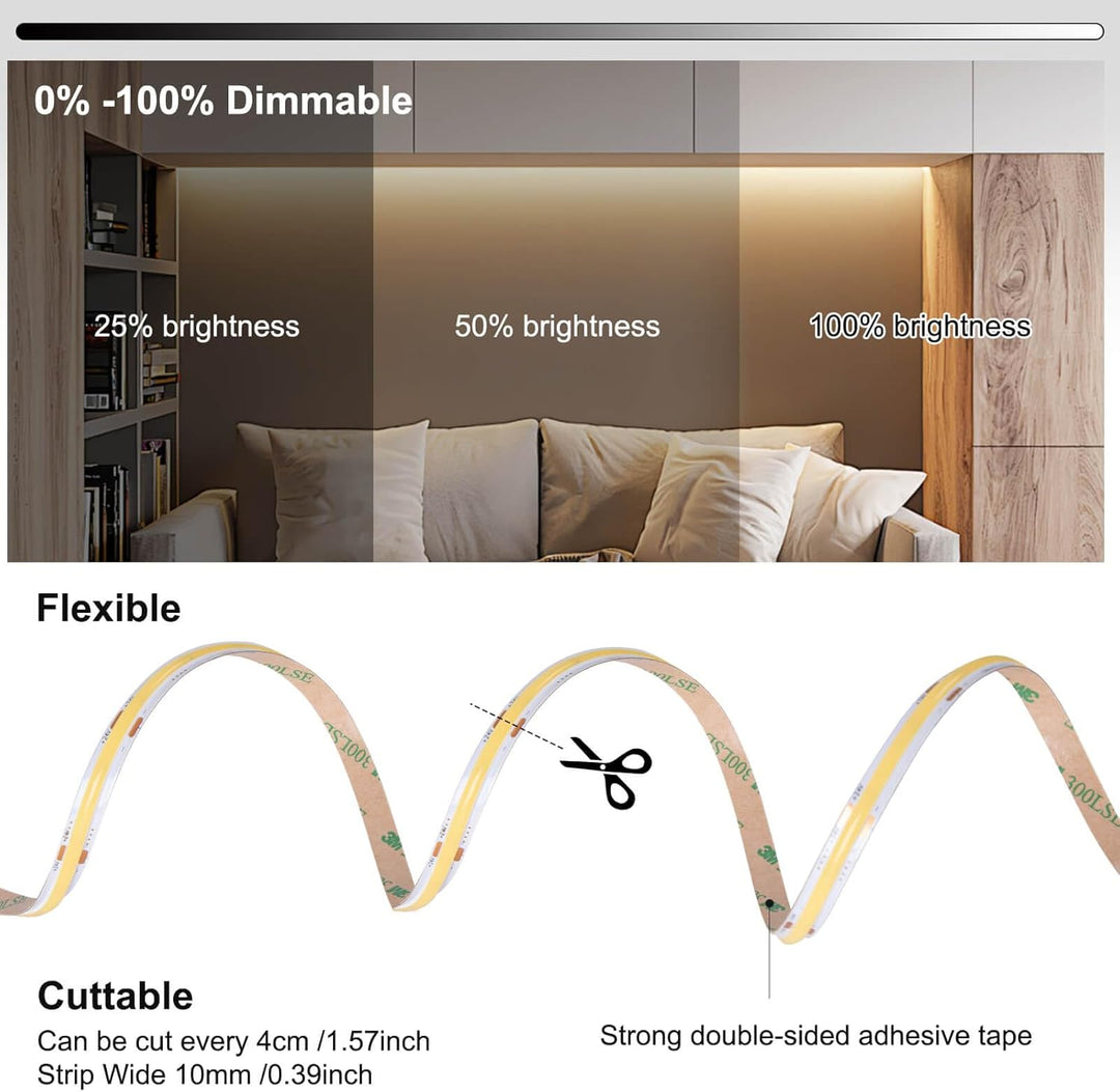 8M COB 4000K LED Strip Lights 26.2ft Kit with RF Remote Control/Bluetooth APP Control