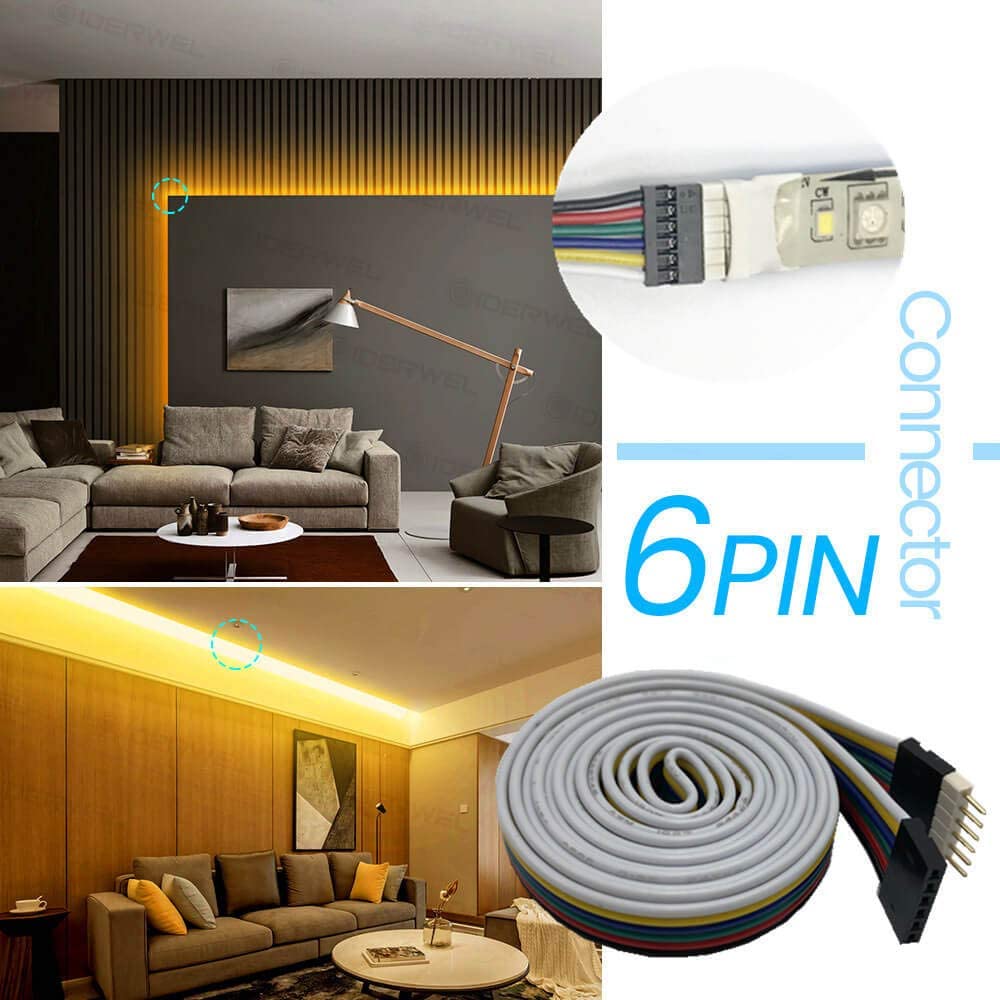 3.3ft/1m Extension Cable for 6 Pin LED Strips (2 Pack)