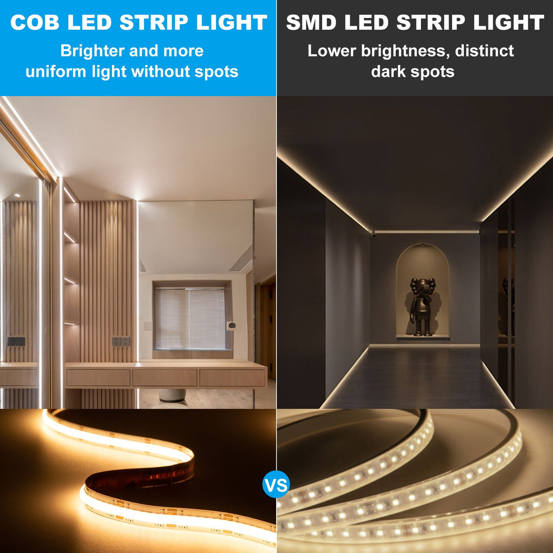 Dimmable CCT COB LED Strip Light 16.4ft Kit with RF and APP Control