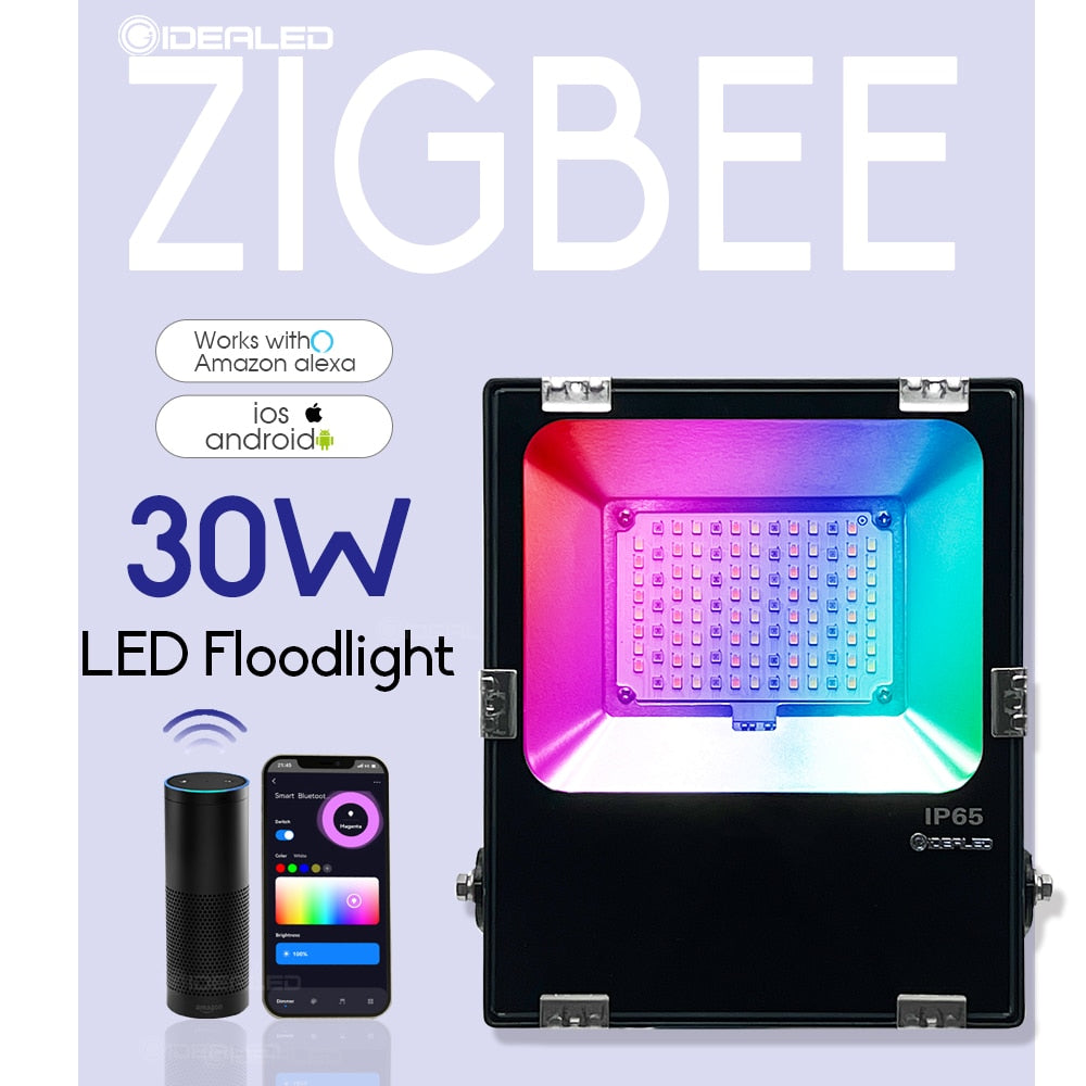 ZigBee RGBCCT Outdoor FloodLight 20/30W Supports App/RF Remote/Alexa Echo Plus