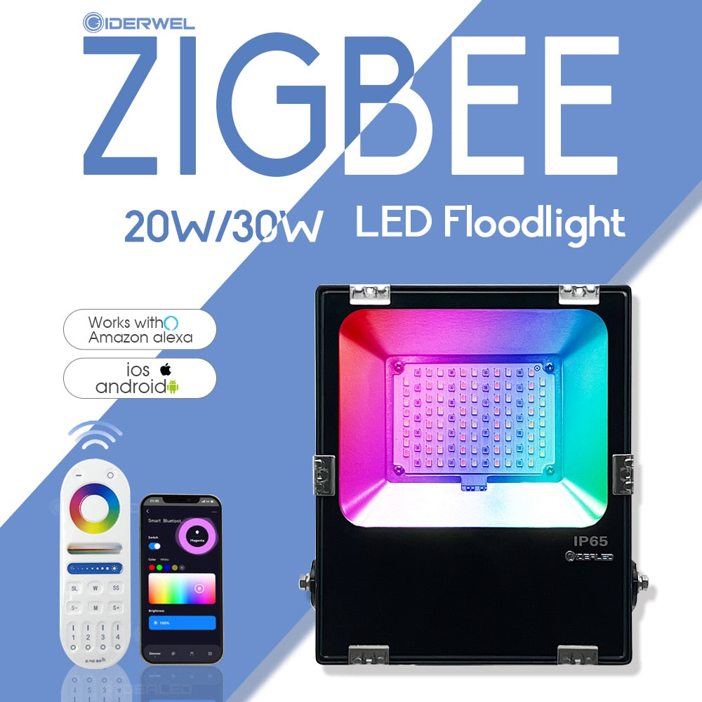ZigBee RGBCCT Outdoor FloodLight 20/30W Supports App/RF Remote/Alexa Echo Plus