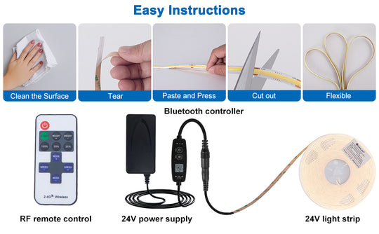 8M COB 4000K LED Strip Lights 26.2ft Kit with RF Remote Control/Bluetooth APP Control
