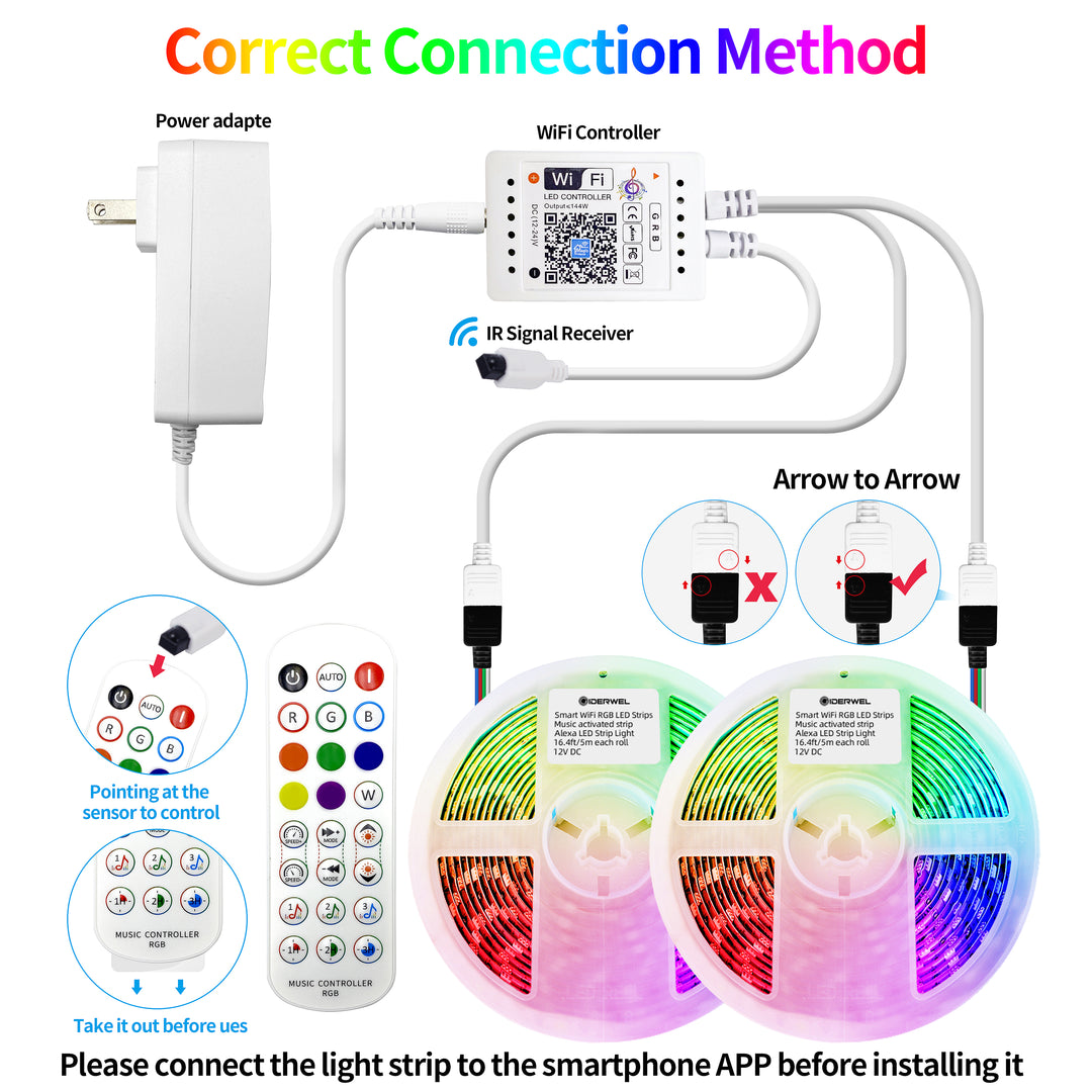 Smart WiFi RGB LED Strip 32.8ft Kit