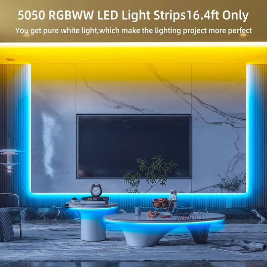 12V RGBWW LED Strip Lights with Waterproof Protective Coating (16.4ft)