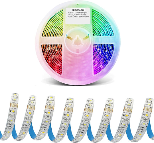 12V RGBWW LED Strip Lights with Waterproof Protective Coating (16.4ft)