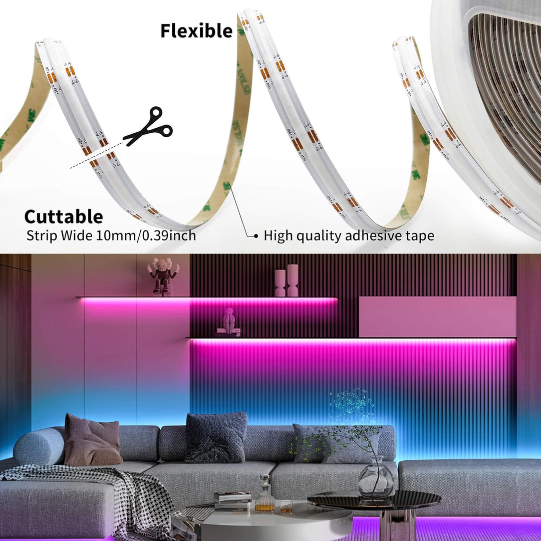 16 Million RGB Colors Changing 24V COB RGB LED Strip Light 32.8ft (10M) Only
