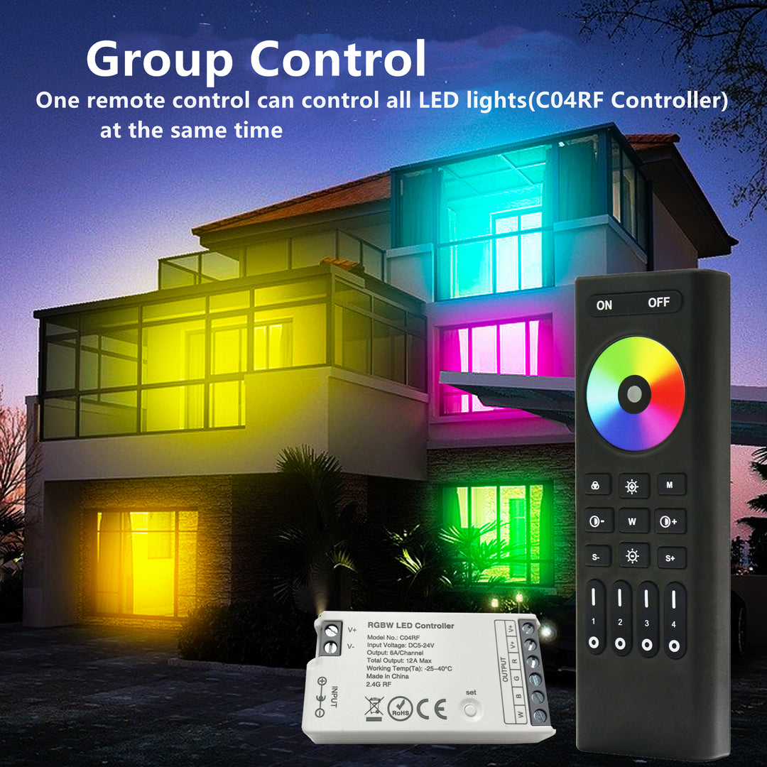 Vz Led Controller 2.4GHz Wireless LED Controller with 4 Zone RF Remote Controller for RG ...