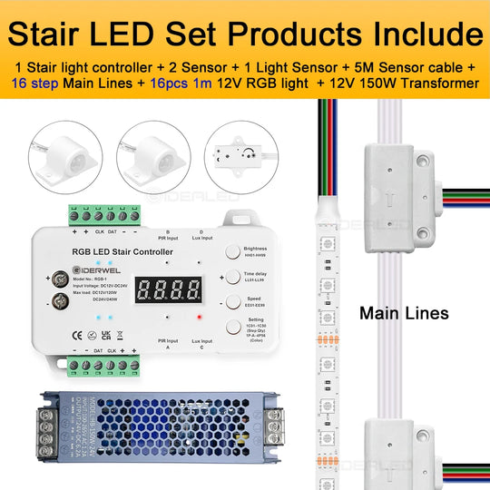 Motion Sensor Stair Light RGB Strips Kit with Main Lines