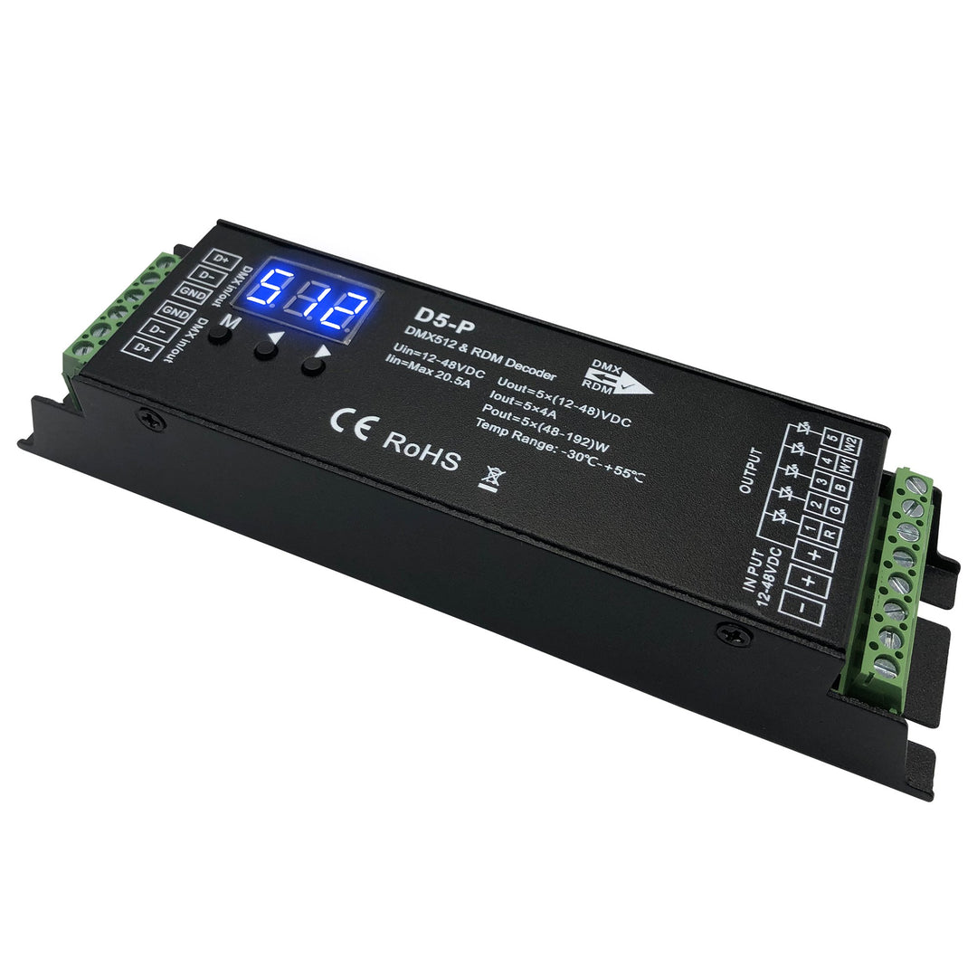 Dmx Decoder Rgbww DC 12-48V 5 CH DMX Decoder for RGBCCT/RGBWW/RGBW/RGB LED Strip lights ...