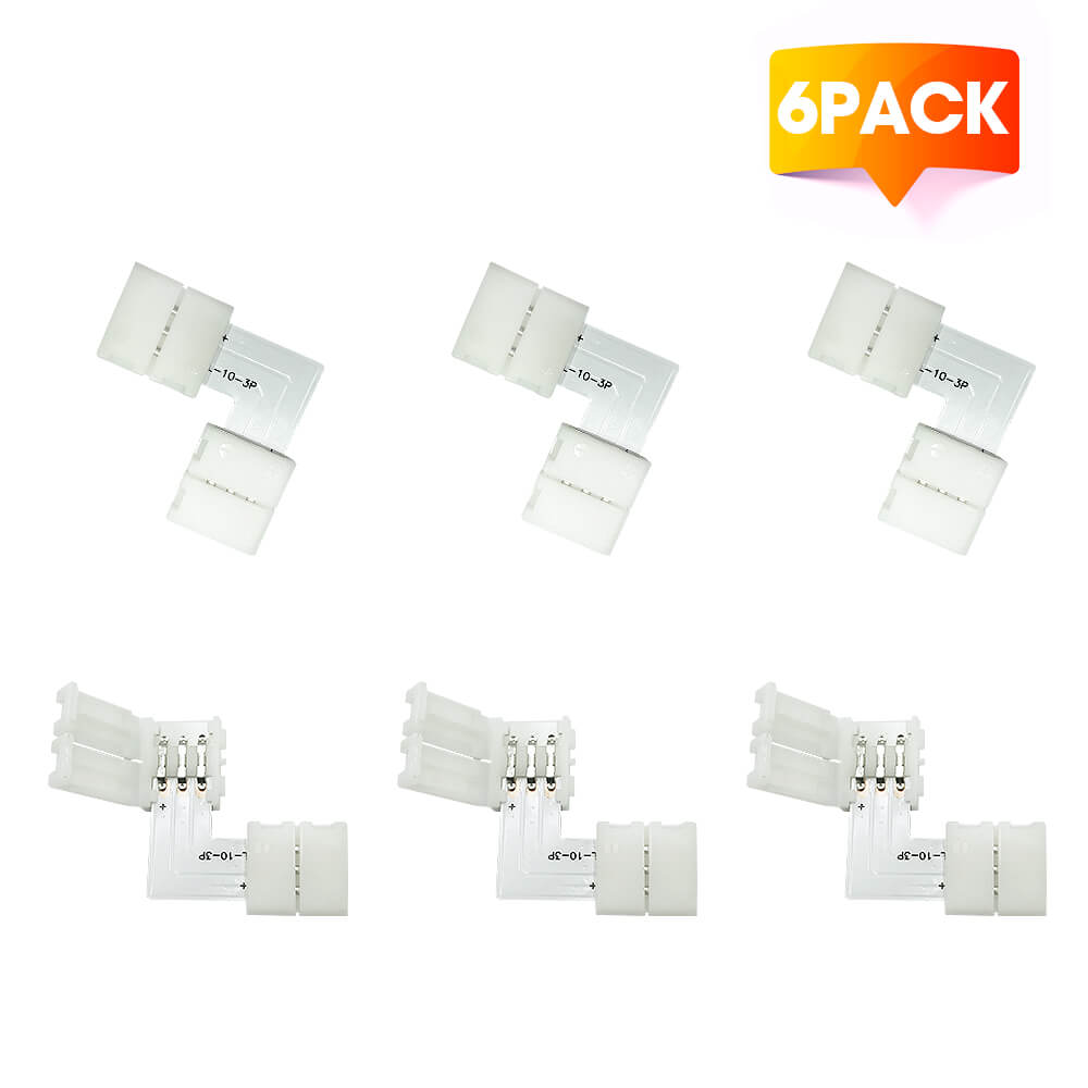 L Shape 3 Pin RGB LED Strip Connectors (6 Pack)