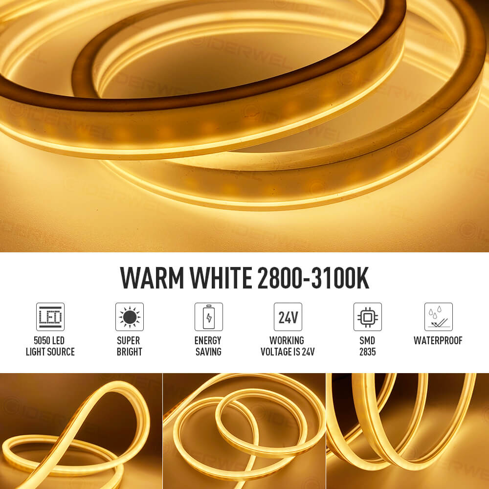 GIDERWEL 24V Warm White Flexible LED Strip Lights, 120 LEDs/m (IP67 Waterproof)