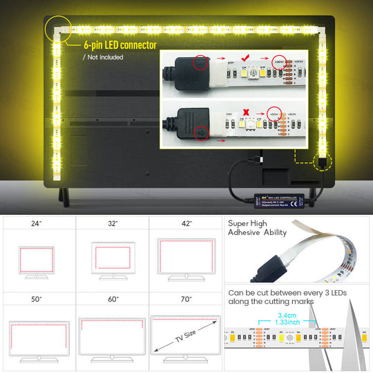 GIDERWEL RGBWW USB LED Strip 6.56ft Kit with Remote Control