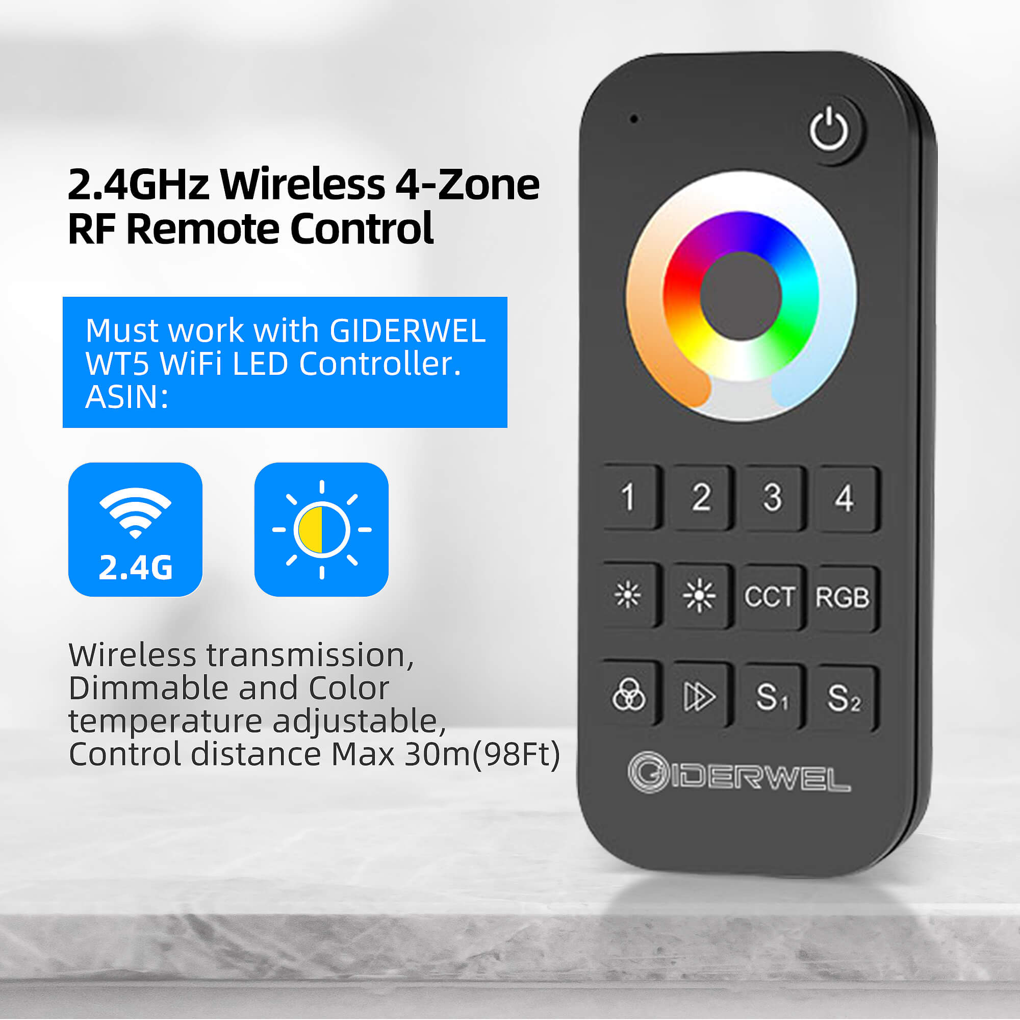 GIDERWEL WiFi 5-in-1 LED Controller (WT5) & 2.4G Remote (RT10) for  RGB/RGBW/RGBCCT LED Strips