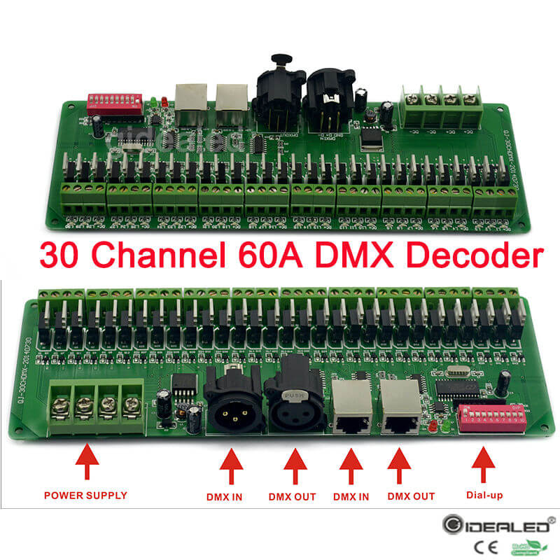 30 Channel DMX Decoder PCBA for RGB LED Strips