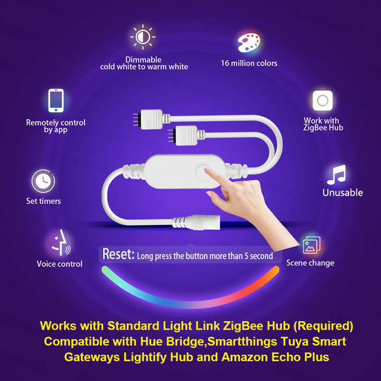 Smart ZigBee RGB LED Strip 32.8ft Kit with Waterproof Protective Coating