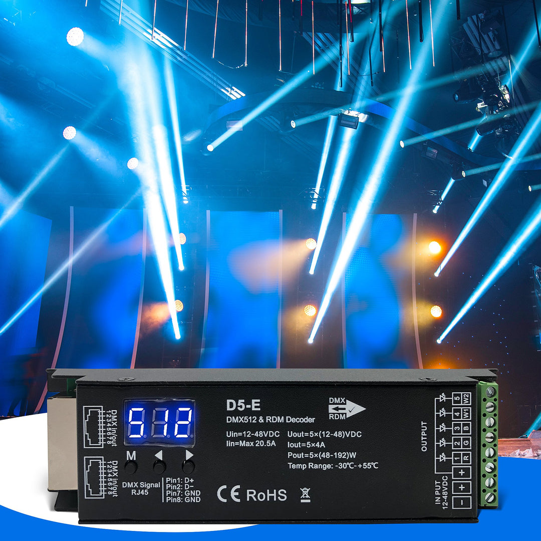 DC 12-48V 5 CH DMX Decoder for RGBCCT/RGBWW/RGBW/RGB LED Strip lights ...
