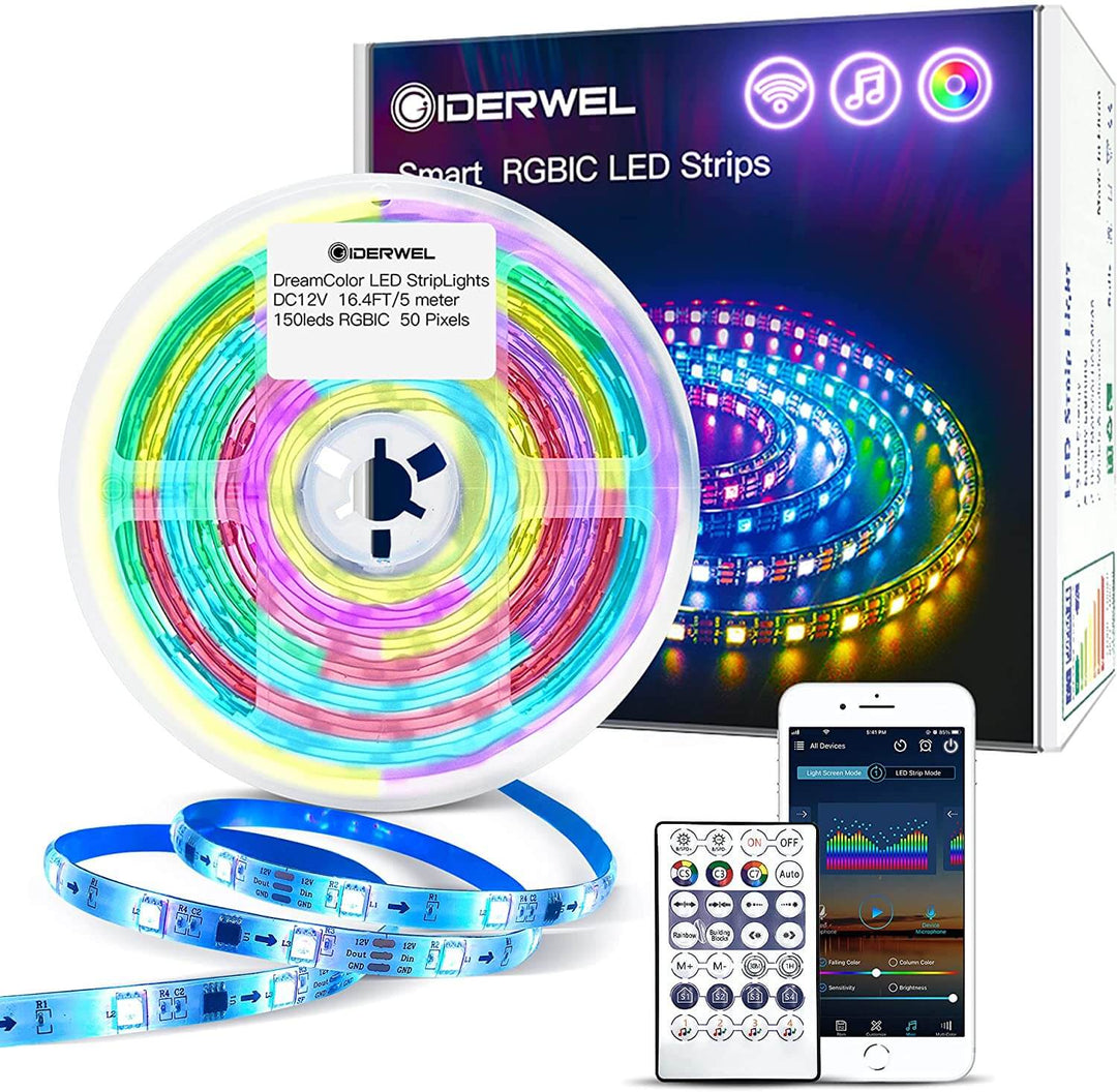 GIDERWEL WiFi Dreamcolor LED Strip Kits Work with Alexa & Google Assistant