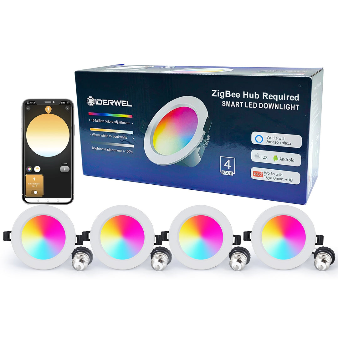 GIDERWEL Smart ZigBee Recessed Downlight 4 Inch RGBCCT LED Can Light US Version