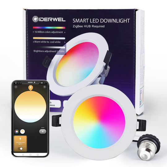 GIDERWEL Smart Zigbee recessed Downlight 4 Inch RGBCCT LED  Can Light